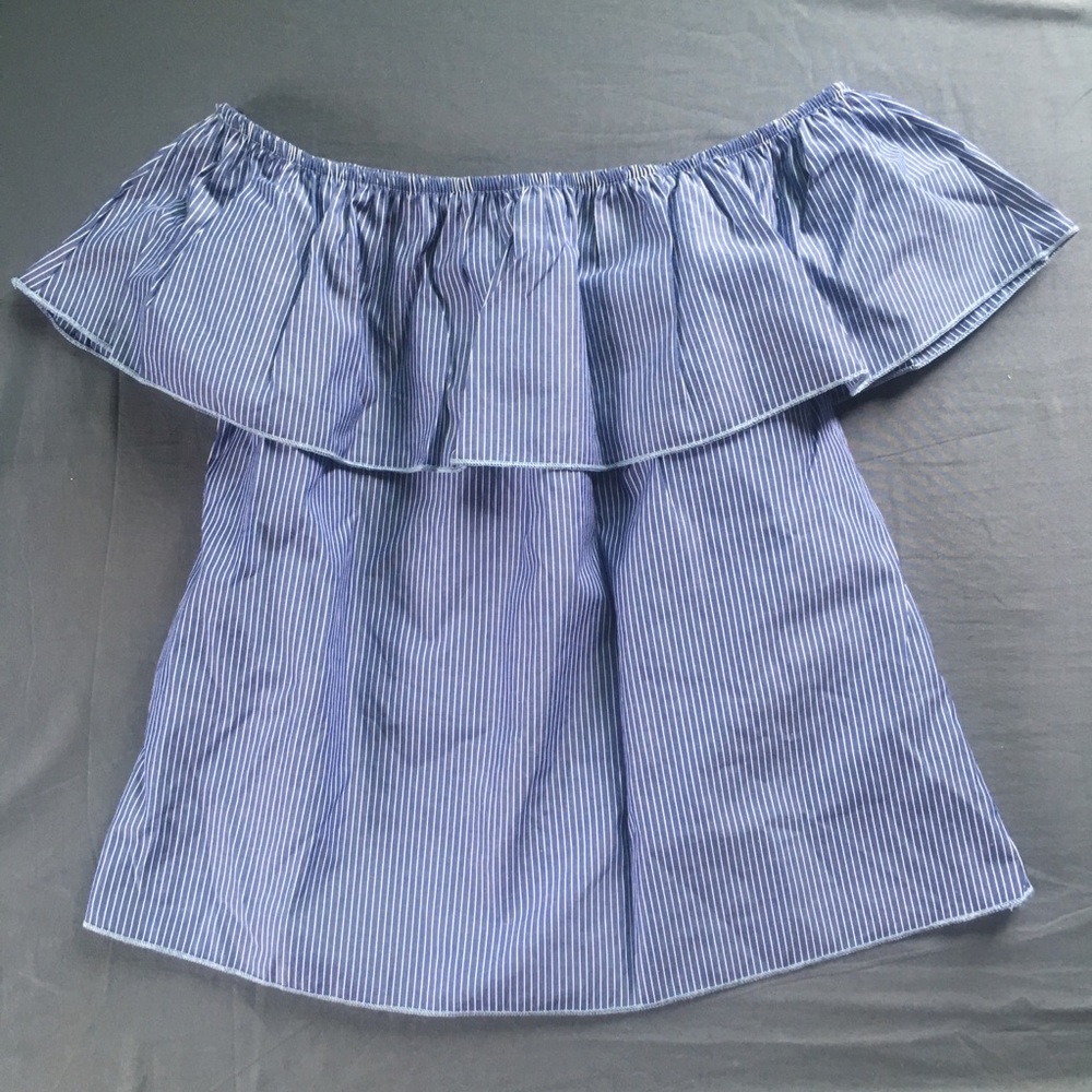 Off the Shoulder Blue and White Crop Top